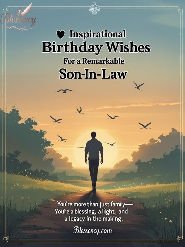 Emotional and inspirational birthday image for son-in-law showing sunset, silhouette, and heartfelt quote. Perfect for Happy Birthday Son-in-Law Images with Quotes, Wishes & Messages.