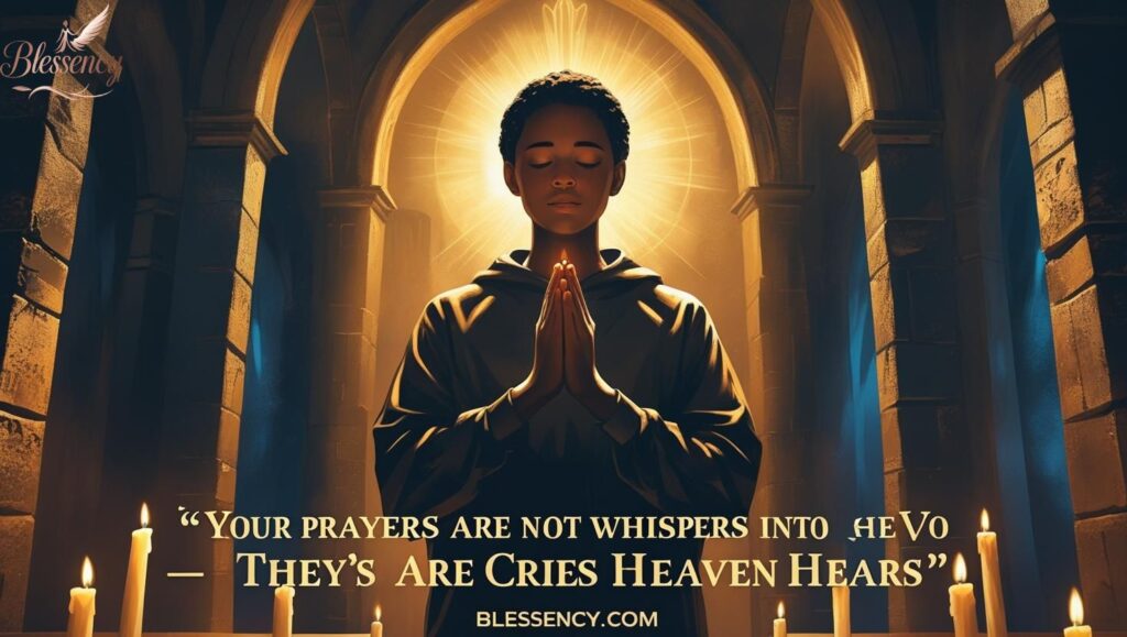 A person in prayer surrounded by warm light, symbolizing intercessory prayer for deliverance from pornography and sexual addiction. The image reflects spiritual surrender, inner healing, and the power of prayer to overcome temptation. Perfect for Christian blogs on purity, breaking sexual strongholds, and intercessory healing through God's presence. Branding: Blessency.com.