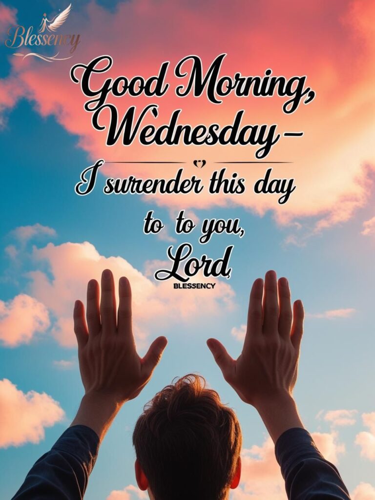 Spiritual worship prayer image for Wednesday morning. Keywords: Wednesday Morning Prayers and Blessings, surrender, spiritual strength.
