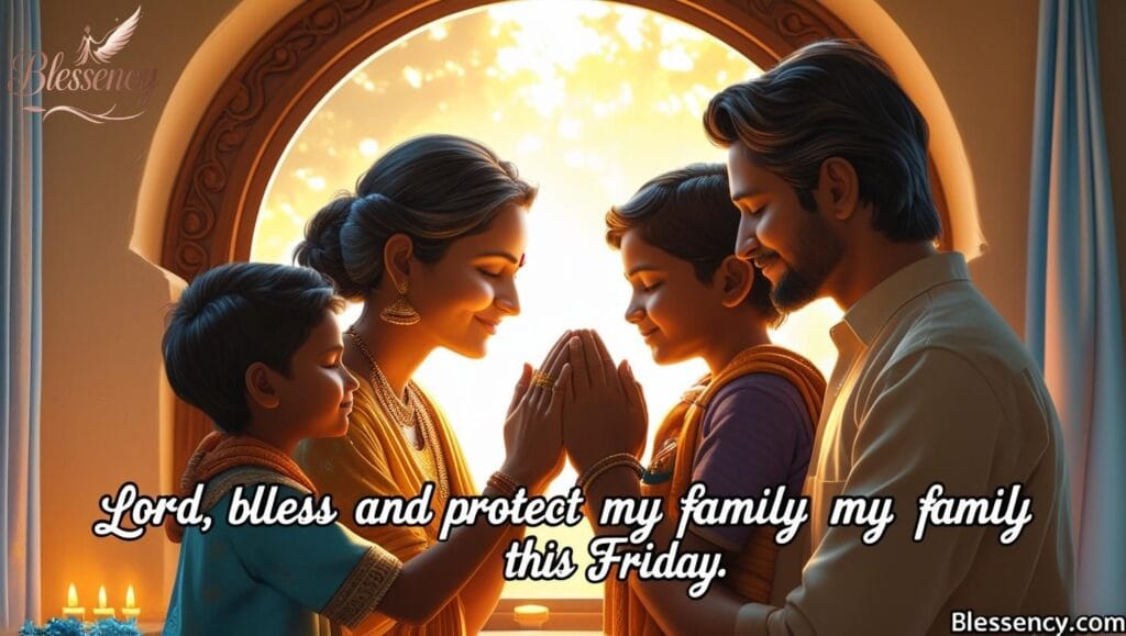 Friday morning family prayer image showing unity, blessings, and protection — a warm, faith-filled moment with loved ones in prayer.
