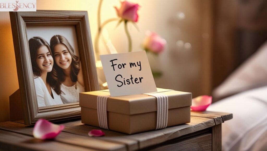 A heartfelt thank you note on a gift box labeled “For My Sister,” capturing the emotion behind short thank you messages for sister.