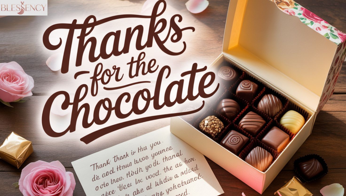 Heartfelt thank you image with chocolates and handwritten note – thanks for chocolate quote