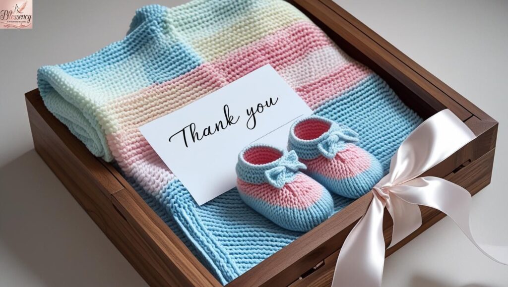 “Appreciative baby shower thank you messages for aunts and uncles – thoughtful handmade baby gift.”