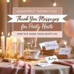 Thank You Messages for Party Hosts – Heartfelt and Appreciative Image of Party Table with Gratitude Cards and Lights”