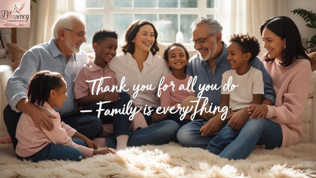 "Thank You for All You Do message image for family – heartfelt appreciation scene with loving multigenerational family"