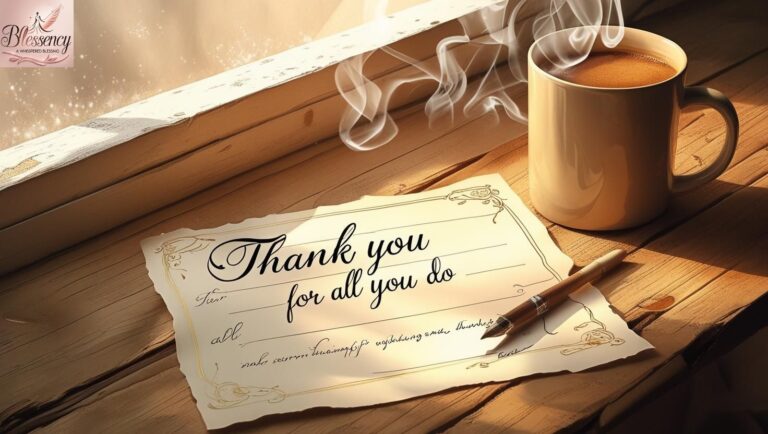 thank you for all you do handwritten note with warm coffee and sunshine