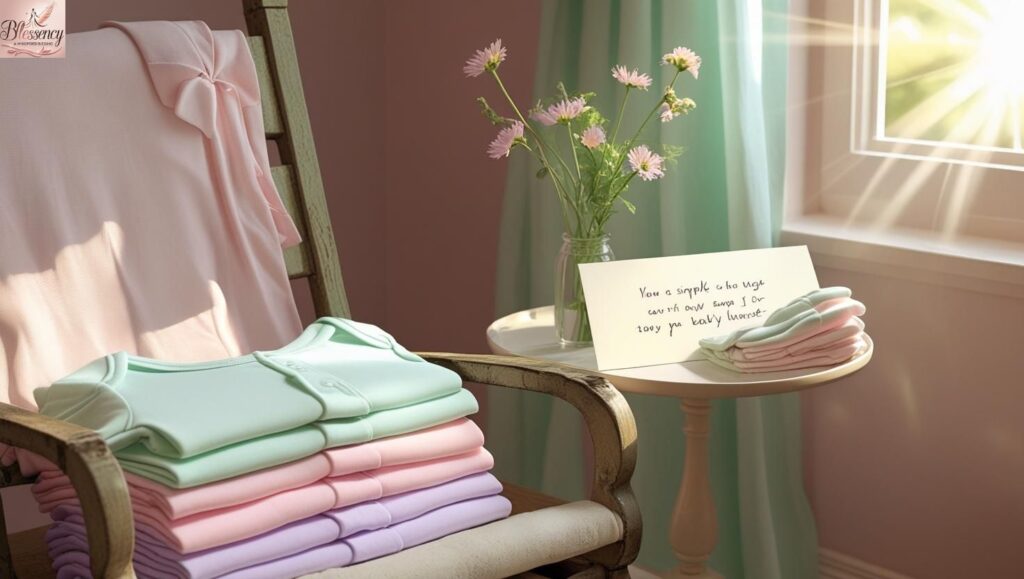 “Heartfelt baby shower thank you messages for family with gratitude to parents – emotional card scene in cozy nursery.”