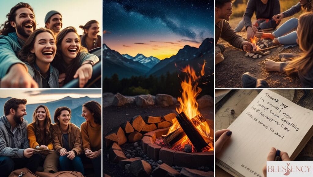 “A nostalgic collage of shared travel memories and handwritten notes expressing thanks for memorable trip quotes.”