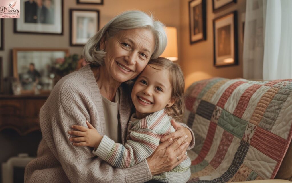 “Grandmother hugging grandchild on Mother’s Day — heartfelt family moment celebrating a grandma who’s like a mother.”