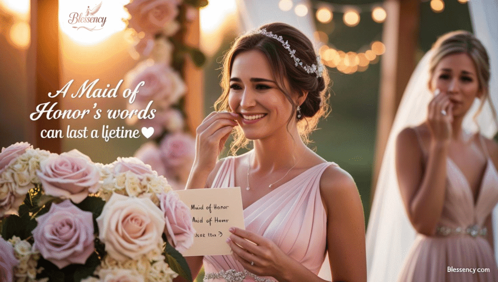 Maid of Honor speech guide setup with notes and microphone — wedding toast writing examples and templates for every style – Blessency.com