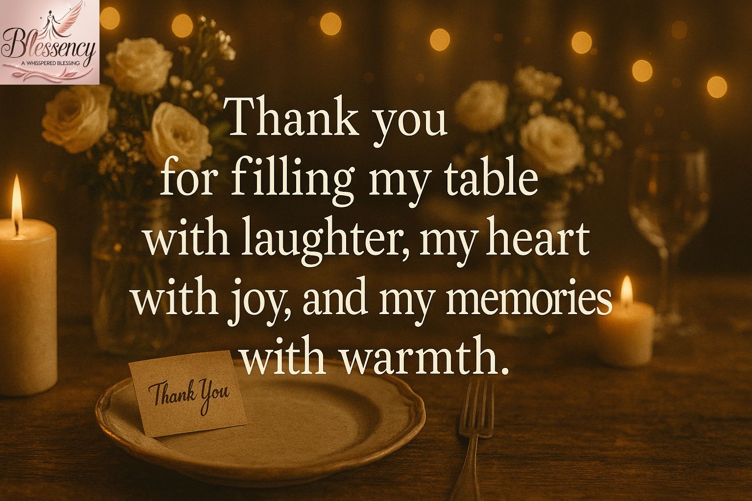 60-heartfelt-thank-you-for-party-messages-and-notes-for-every-event-from-birthdays-to-dinners-entertaining-and-more (1) Elegant dinner table with thank you note, warm candlelight, poetic gratitude message overlay.