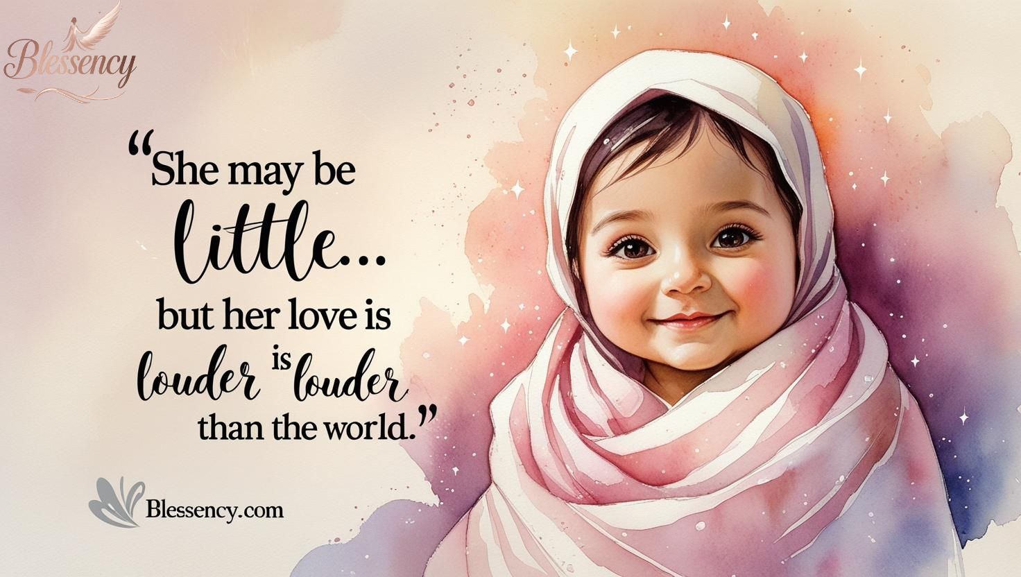 “Heartfelt baby girl quotes short image with emotional blessing overlay — featuring a newborn girl wrapped in love, perfect for cards, baby showers, and scrapbooks — poetic, cute, and deeply touching.”