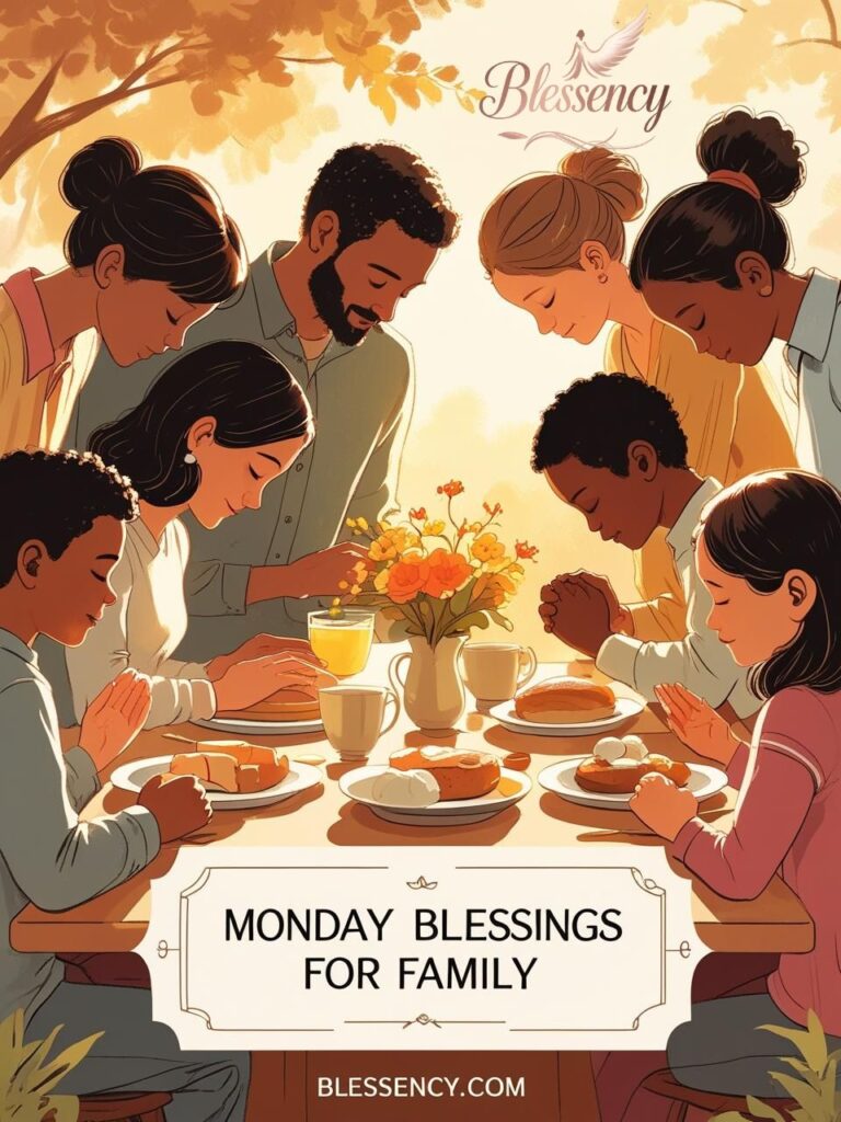 Good morning Monday blessings and prayers image with sunrise and spiritual quote | Blessency.com