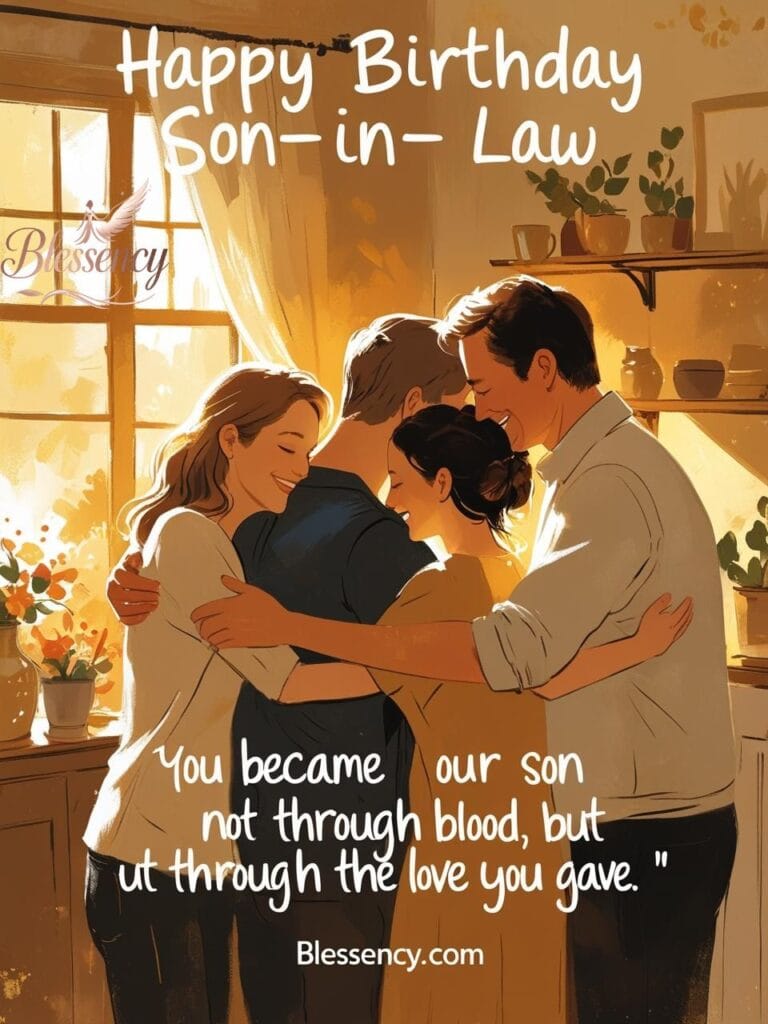 Emotional birthday image for son-in-law with quote about family love