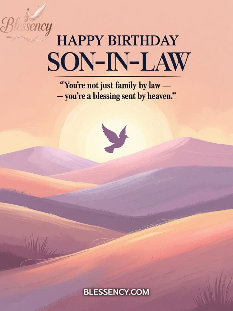 Happy Birthday Son-in-Law spiritual image with sunrise and blessing quote