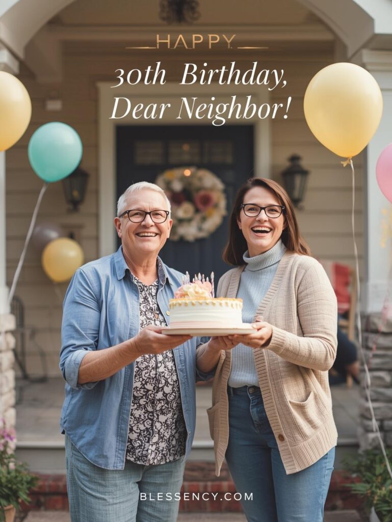 30th Birthday Sayings 60+ Happy 30th Birthday Messages and wishes 14 “Happy 30th birthday wishes for neighbor — cheerful outdoor celebration with cake, gifts, and balloons. Heartwarming 30th birthday message for a kind neighbor or friend next door — Blessency.com”