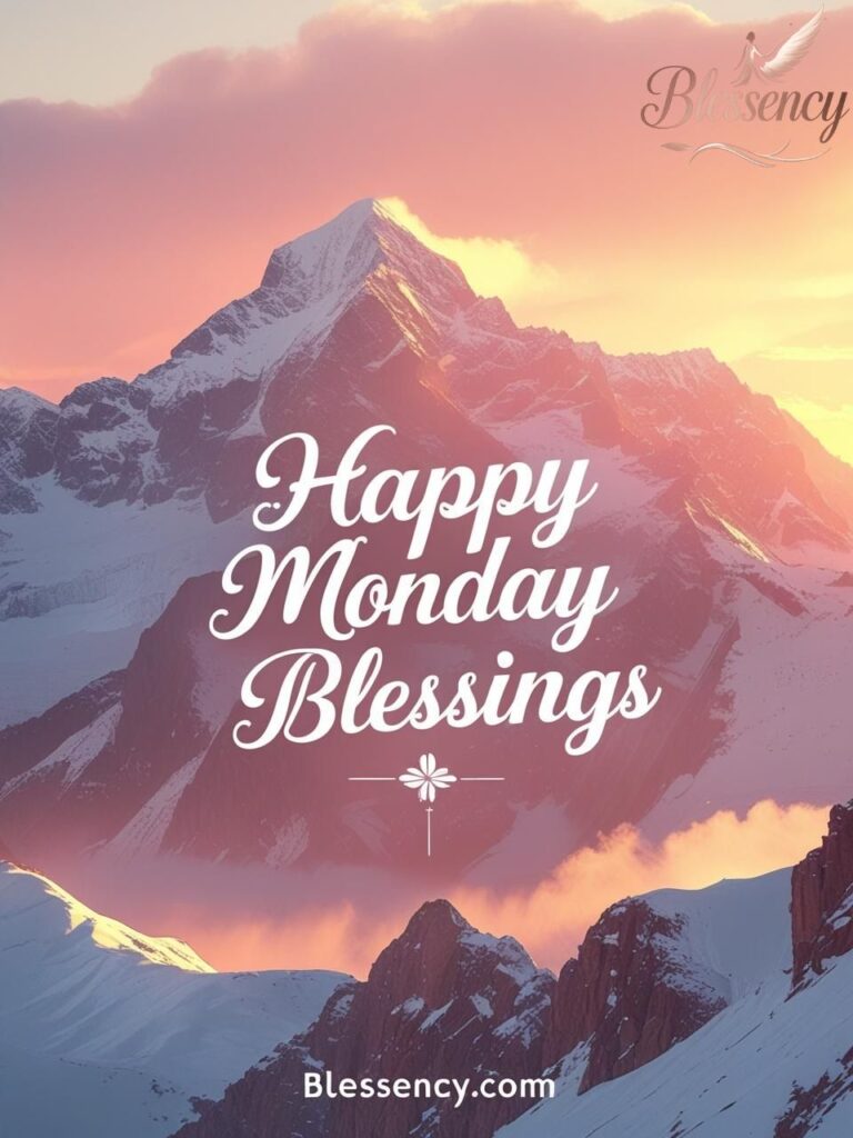 Good morning Monday blessings and prayers image with sunrise and spiritual quote | Blessency.com