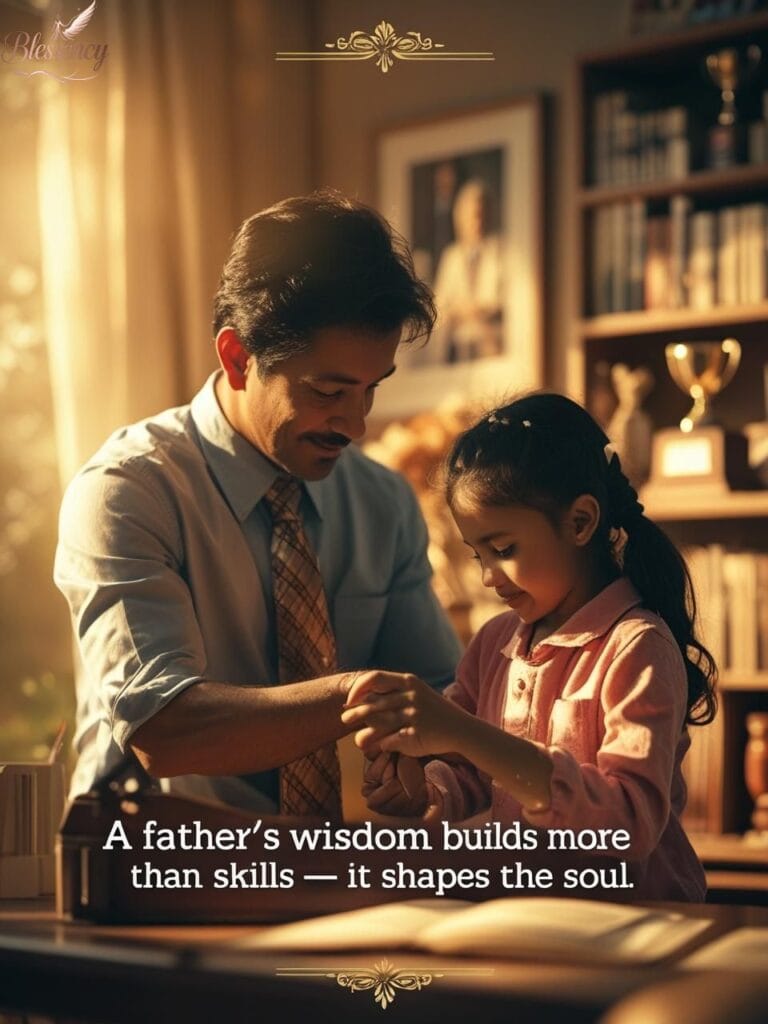 Inspirational image of a father mentoring his daughter with love and wisdom, representing the powerful role dads play as life guides and role models. 10 Emotional Father Quotes