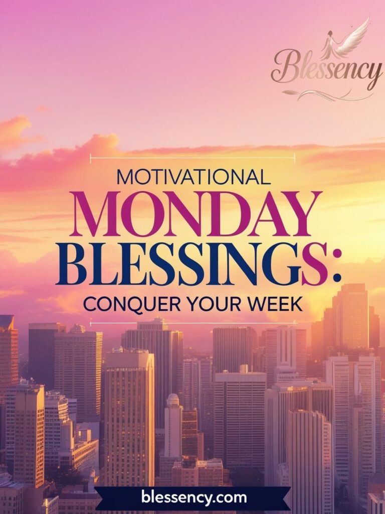Good morning Monday blessings and prayers image with sunrise and spiritual quote | Blessency.com