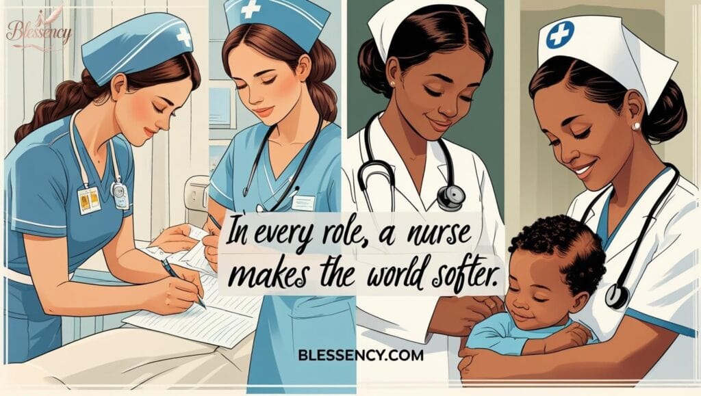 A beautiful visual of nurse thank you note examples in different settings: hospital, clinic, pediatrics, elderly care, and student nurse scenarios. Image illustrates Nurse Thank You Note Examples and Student Nurse Thank You Messages to Staff in emotional, professional, and real-life appreciation scenes. Includes LSI keywords like nurse thank you letters, thank you message for nurses, examples of thank you notes to nursing staff, and appreciation quotes for healthcare heroes.