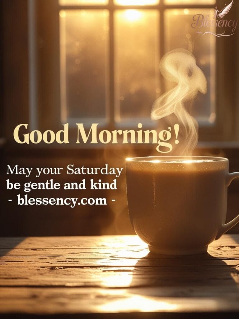 "Saturday Morning Greetings with warm light and coffee – blessency.com"