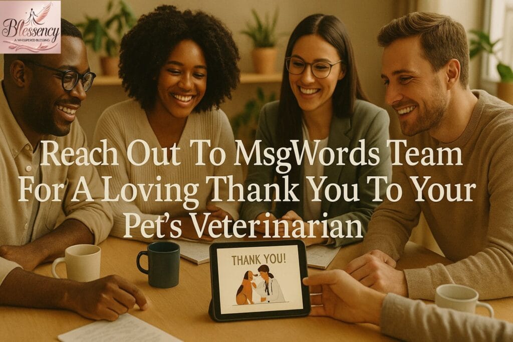 “Friendly team helping write thank you to vet”