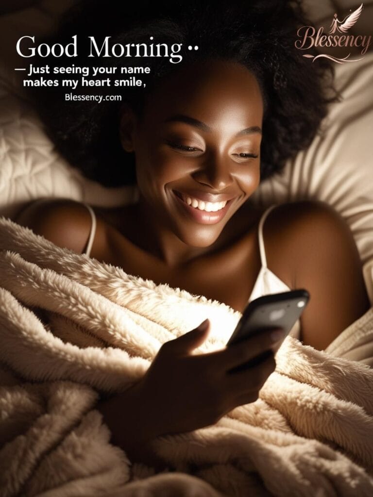 “African American woman reading love text – romantic morning image – blessency.com”