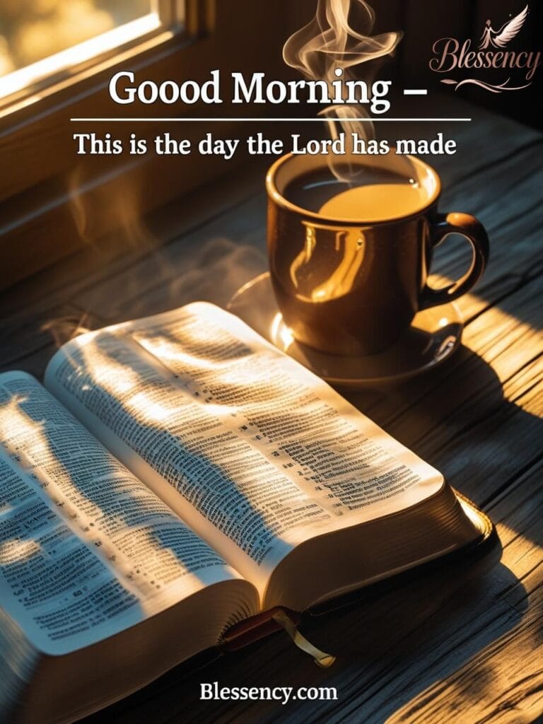 “Bible and coffee morning setup – Christian Black spiritual image – blessency.com”