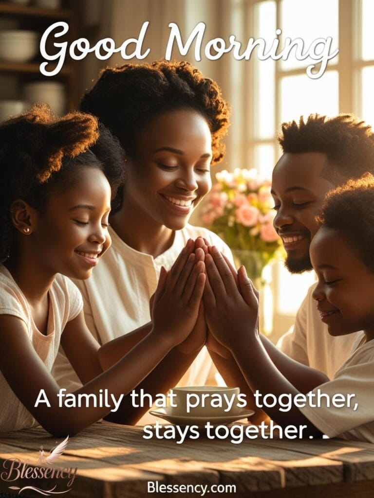 “Black family morning prayer – spiritual good morning togetherness image – blessency.com”