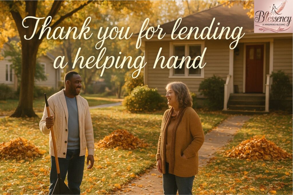 Thank You Good Neighbor Note – Warm sunset porch scene with heartfelt quote about neighborly kindness.