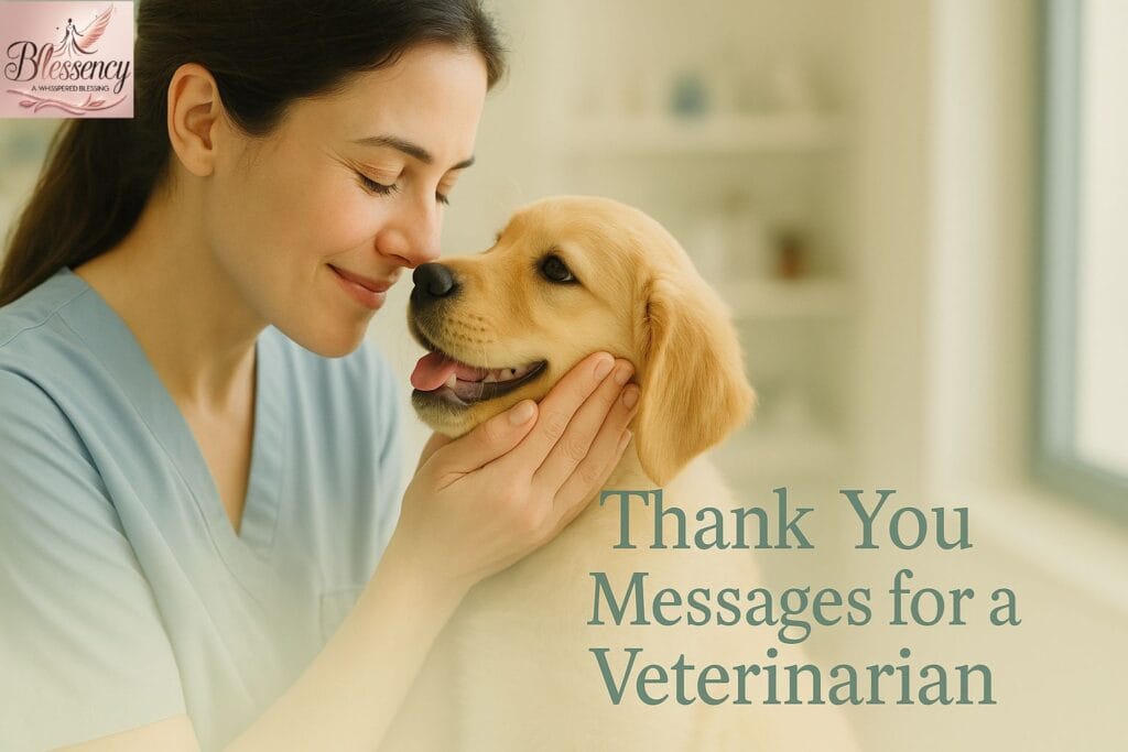 Veterinarian hugging dog — Thank You Messages Banner