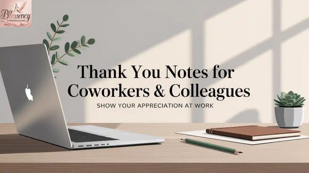 Modern thank you card for office with laptop and plant for Thank You Notes for Coworkers & Colleagues.

