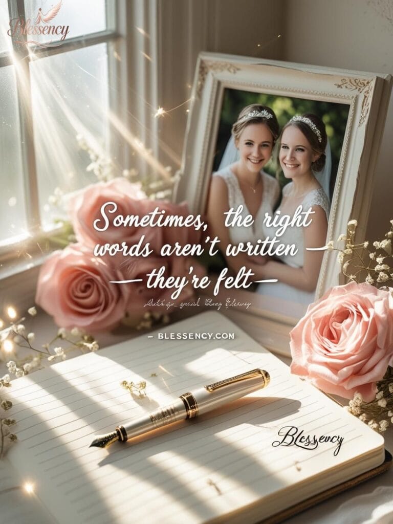 Notebook and wedding photo placed beside a pen with soft lighting — inspiring visual for adding quotes to a wedding speech – Blessency.com
