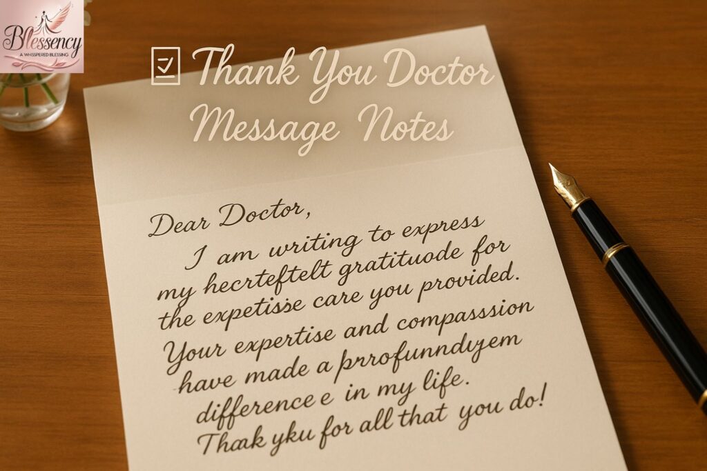 “Handwritten thank you doctor letter with pen on elegant stationery – 📝 Thank You Doctor Message Notes.”

