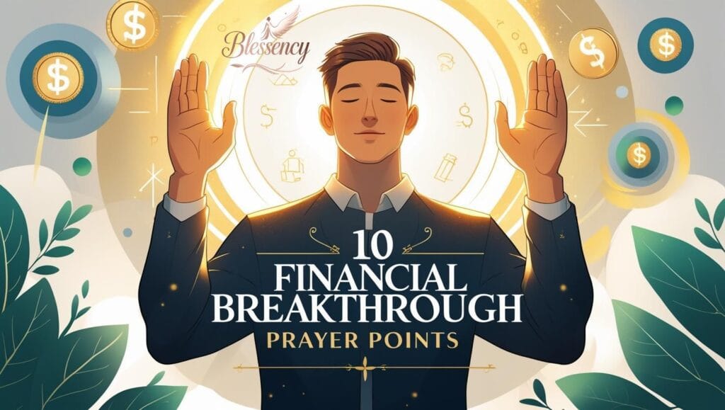 "10 Financial Breakthrough Prayer Points – thank God for your source of income, divine favor, contentment and patience, wisdom to manage your finances, financial blessings, good health and long life – spiritual prayer guide image for blog on blessency.com"