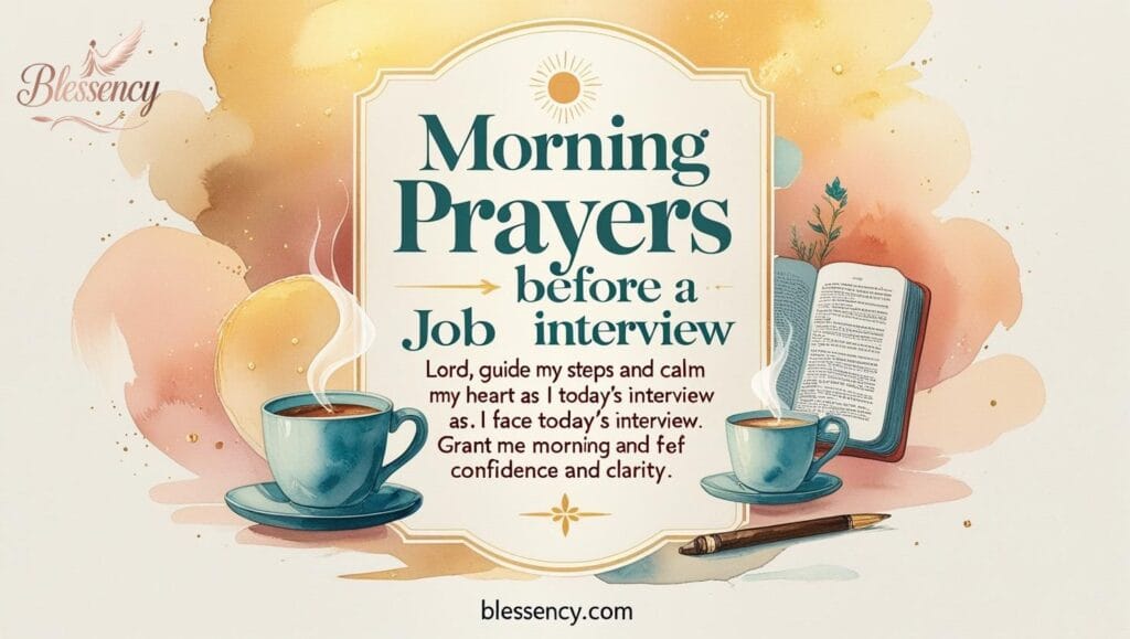 “Morning prayers before a job interview, short friendly prayer for confidence and calmness, Christian prayer guidance for interview success, Bible verses for clarity, divine favor and encouragement – blessency.com”