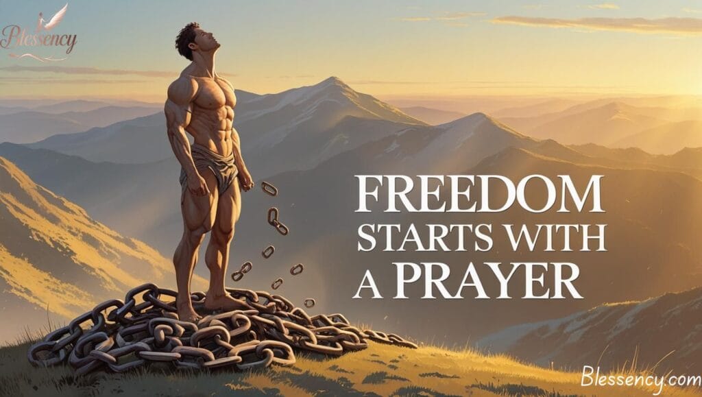 A hopeful Christian man praying at sunrise after breaking free from Pornography Prayer Points with Scriptures kenya today , symbolizing deliverance, purity, and spiritual healing. Perfect image for faith-based articles on prayer for lust recovery, resisting temptation, sexual addiction deliverance, and Bible scriptures for breaking chains.