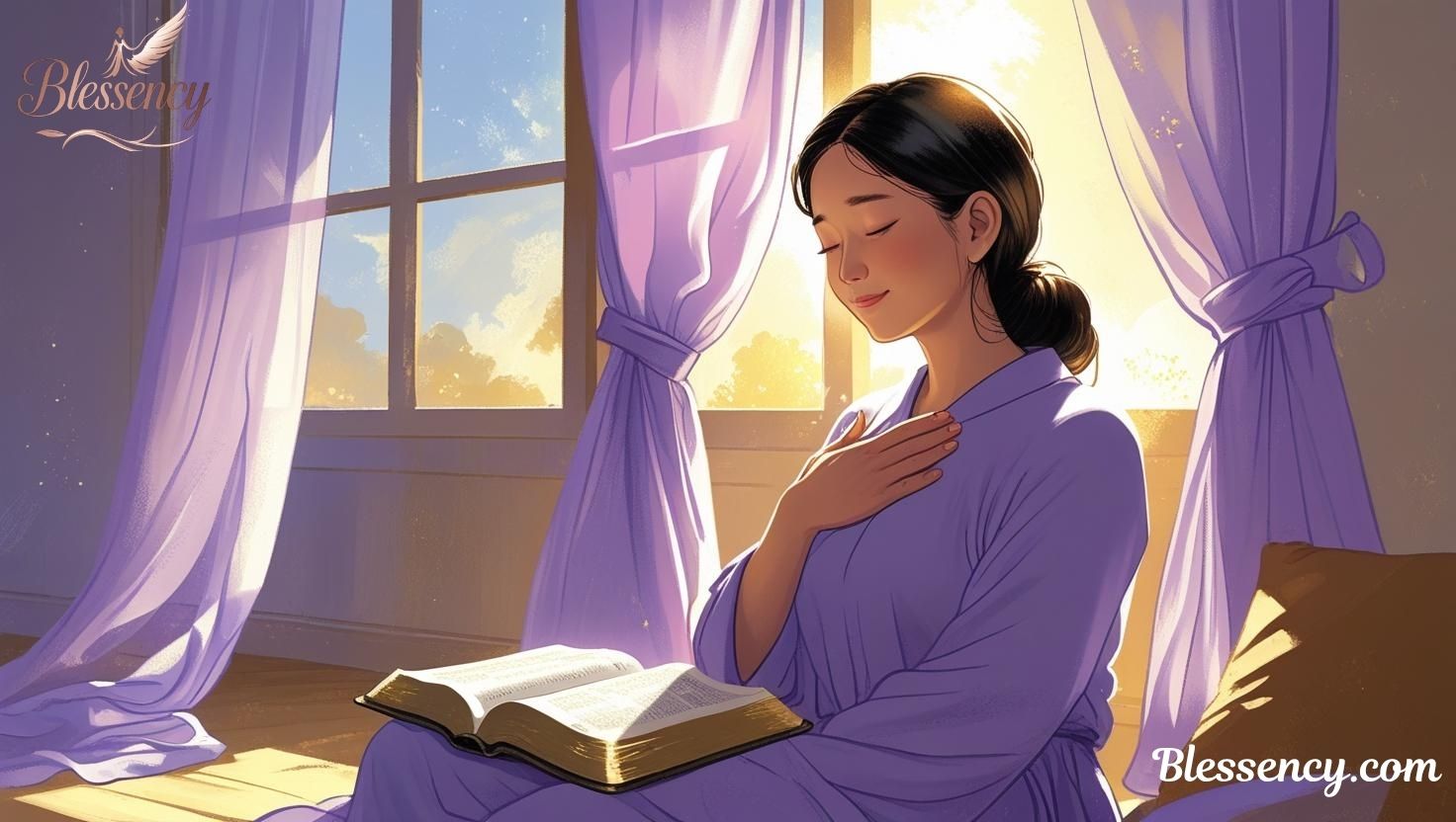 50 Short Prayer for Daily Strength, Peace & Guidance 1 “Prayer for emotional healing and strength with Bible — peaceful reflection scene for prayer points with Bible verses focused on peace, anxiety relief, and God’s comfort.”