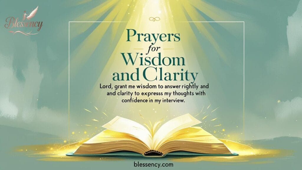 “Prayers for wisdom and clarity before a job interview, short Christian prayer for clear thinking and discernment, divine guidance for confident interview answers, Bible-inspired career prayer – blessency.com”