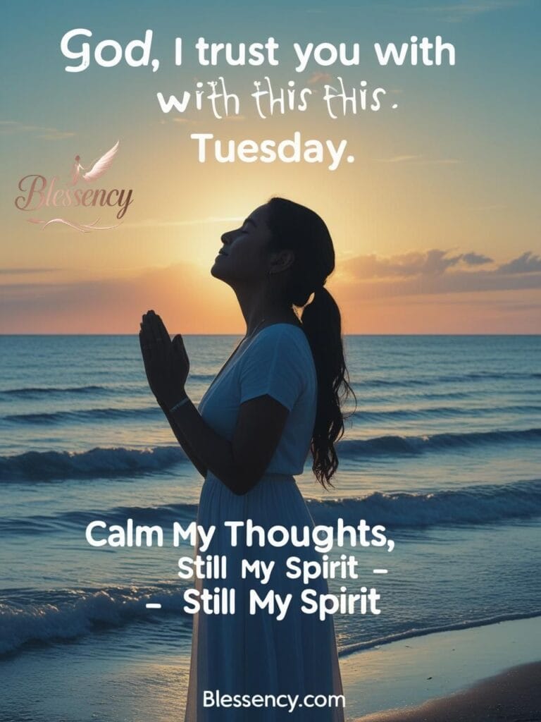 “Peaceful ocean prayer image for Tuesday morning, motivational Tuesday devotional scene, Christian faith-based prayer visual, calm morning Tuesday blessings — Blessency.com”