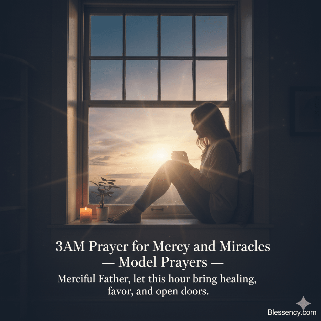 77+ Powerful 3am Prayers for Mercy and Miracles: Your Midnight Hour of Breakthrough 3 Dawn light over a praying believer symbolizing 3 AM mercy and miracle prayers – faithful scene for Blessency.com.