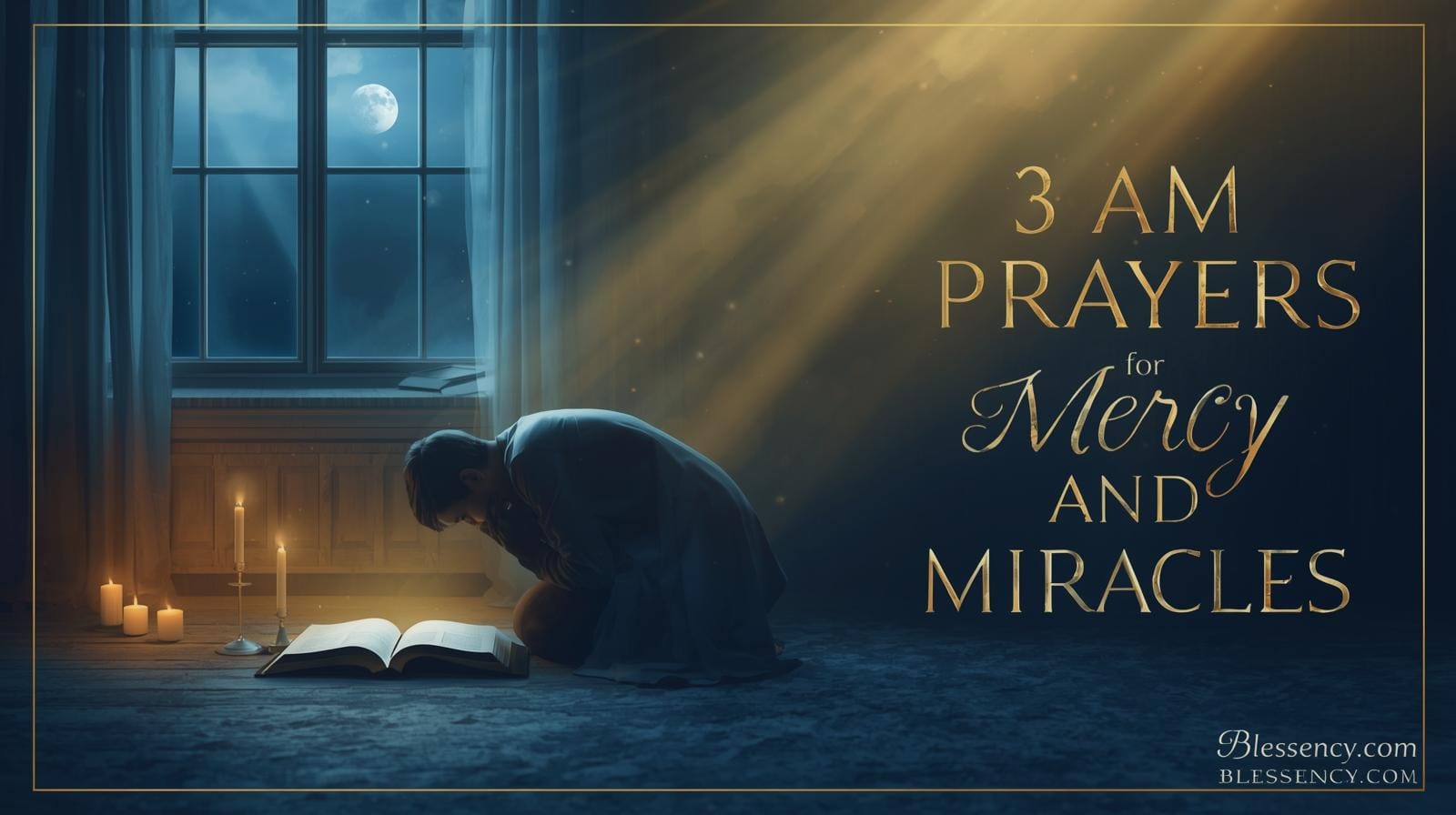 77+ Powerful 3am Prayers for Mercy and Miracles: Your Midnight Hour of Breakthrough 17 “A believer praying quietly at 3AM under soft candlelight, seeking mercy and miracles during the hour of divine grace — symbol of faith, healing, and breakthrough.”