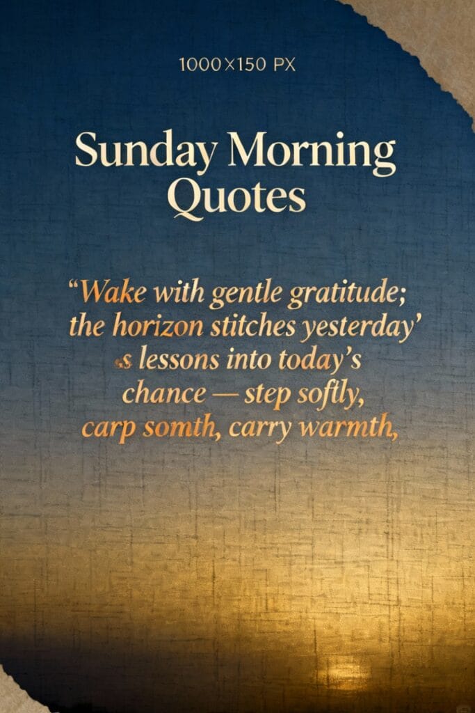 ✦ Short Sunrise Quotes & Captions — 100+ Short, Inspiring Lines for Instagram 14 Clean typographic image labeled “Sunday Morning Quotes” with a gratitude-focused sunrise quote — optimized for sunrise quotes short and morning reflection.