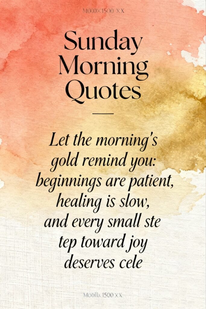 ✦ Short Sunrise Quotes & Captions — 100+ Short, Inspiring Lines for Instagram 12 Typographic image titled “Sunday Morning Quotes” with a healing and hopeful sunrise quote — optimized for sunrise quotes short and new beginnings.