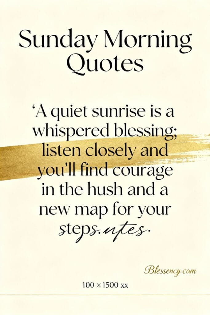 ✦ Short Sunrise Quotes & Captions — 100+ Short, Inspiring Lines for Instagram 6 Text-first image “Sunday Morning Quotes” with a hushed blessing-style sunrise quote — optimized for sunrise quotes short and spiritual captions.