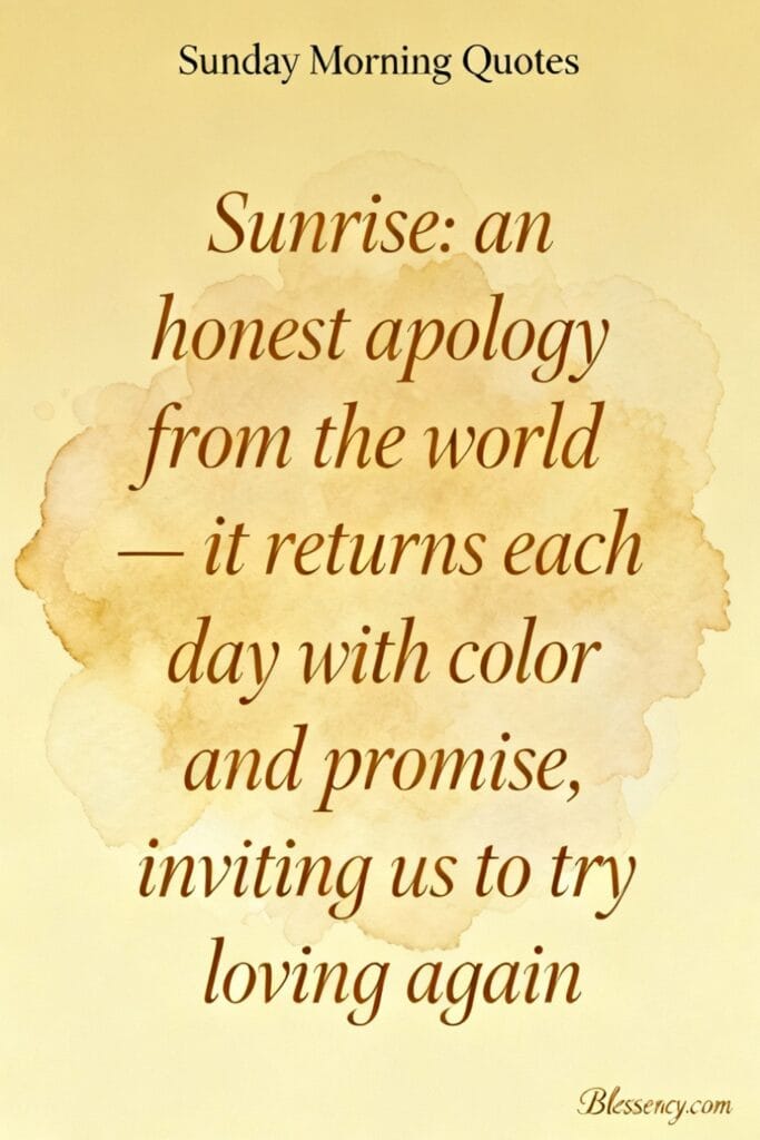 ✦ Short Sunrise Quotes & Captions — 100+ Short, Inspiring Lines for Instagram 2 Text-focused image “Sunday Morning Quotes” with a gentle sunrise caption about hope and returning chances — optimized for sunrise quotes short.