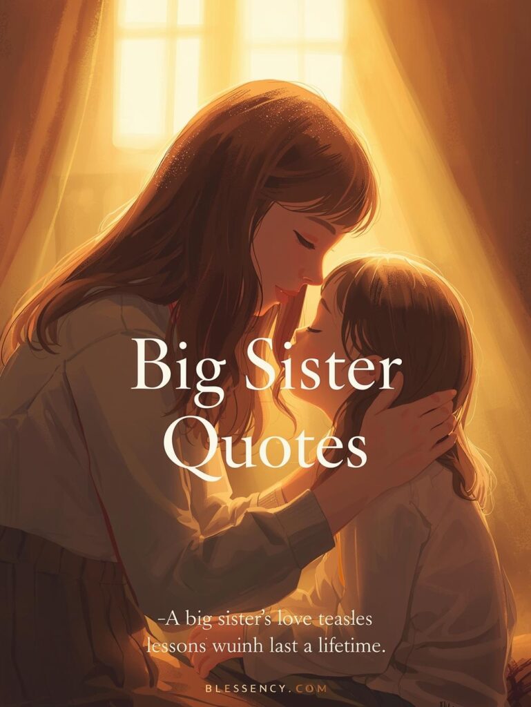 100+ Heartwarming Big Sister Quotes That Celebrate Love, Laughter & Lifelong Bonds 6 "Illustration of a big sister providing love, guidance, and life lessons to her younger sibling. Includes elder big sister quotes, big sister love quotes, sister support, and family bond on Blessency.com."