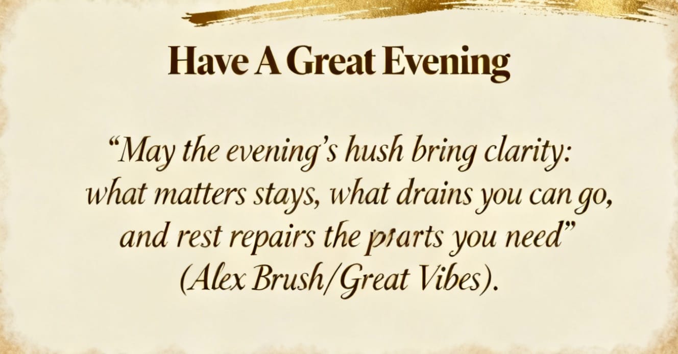 Have a great evening | 101+ Good Evening Quotes for a Blessed Evening 1 Feature image titled "Have A Great Evening" with a calming evening quote encouraging clarity, letting go of what drains you, and restorative rest — optimized for evening quotes and gentle night-time captions.