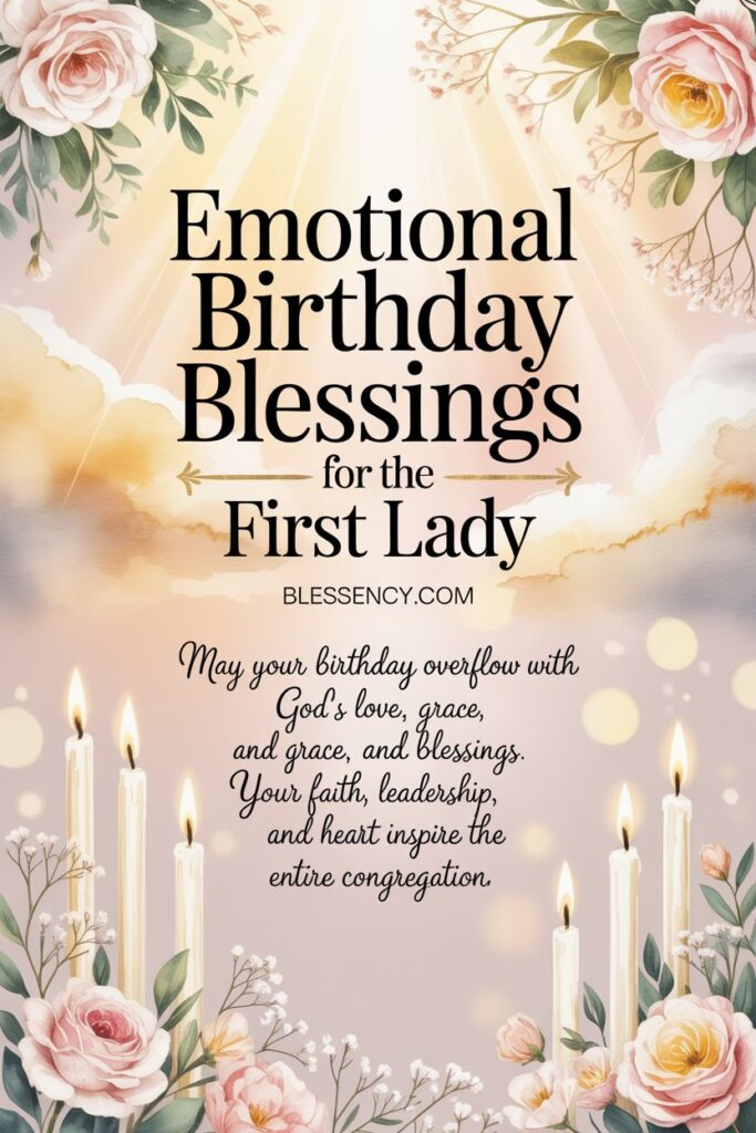 85+ Heartfelt Birthday Wishes for Pastor Wife and First Lady of the Church 10 “Christian birthday image with candles, flowers, and gentle sunlight — emotional birthday blessings for the First Lady from Blessency.com, celebrating faith, leadership, and spiritual inspiration.”