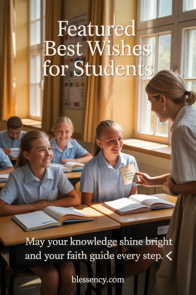 150+ Positive And Best Exam Wishes for Students from Teachers 4 “Faith-inspired teacher offering best wishes and blessings to students before exams — warm classroom encouragement image by Blessency.com.”